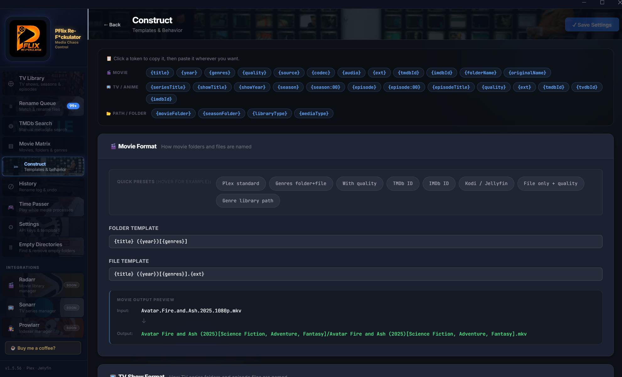 Construct — Movie Matrix rename template builder