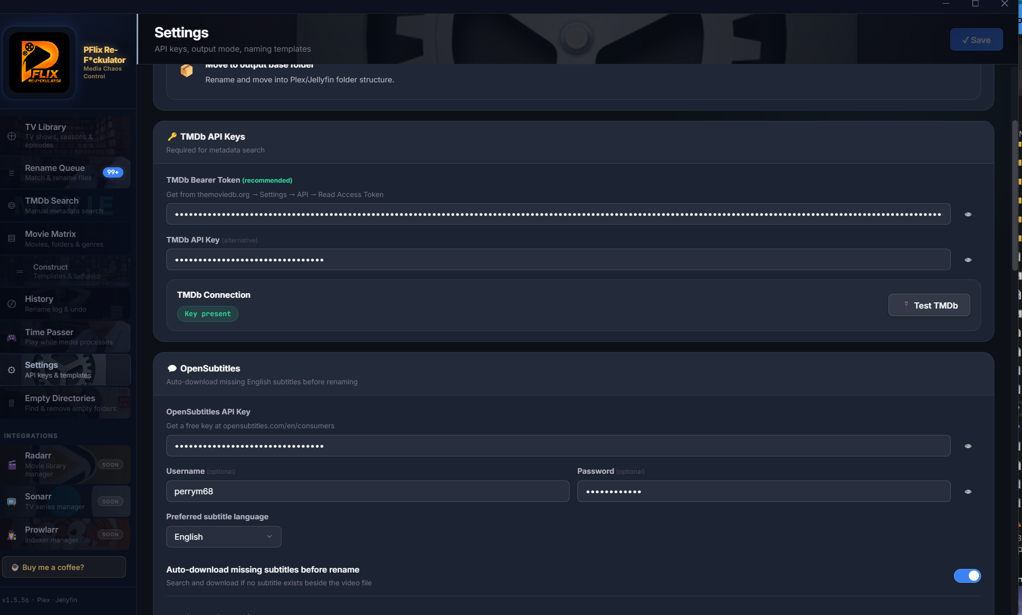Settings — API keys, templates and preferences