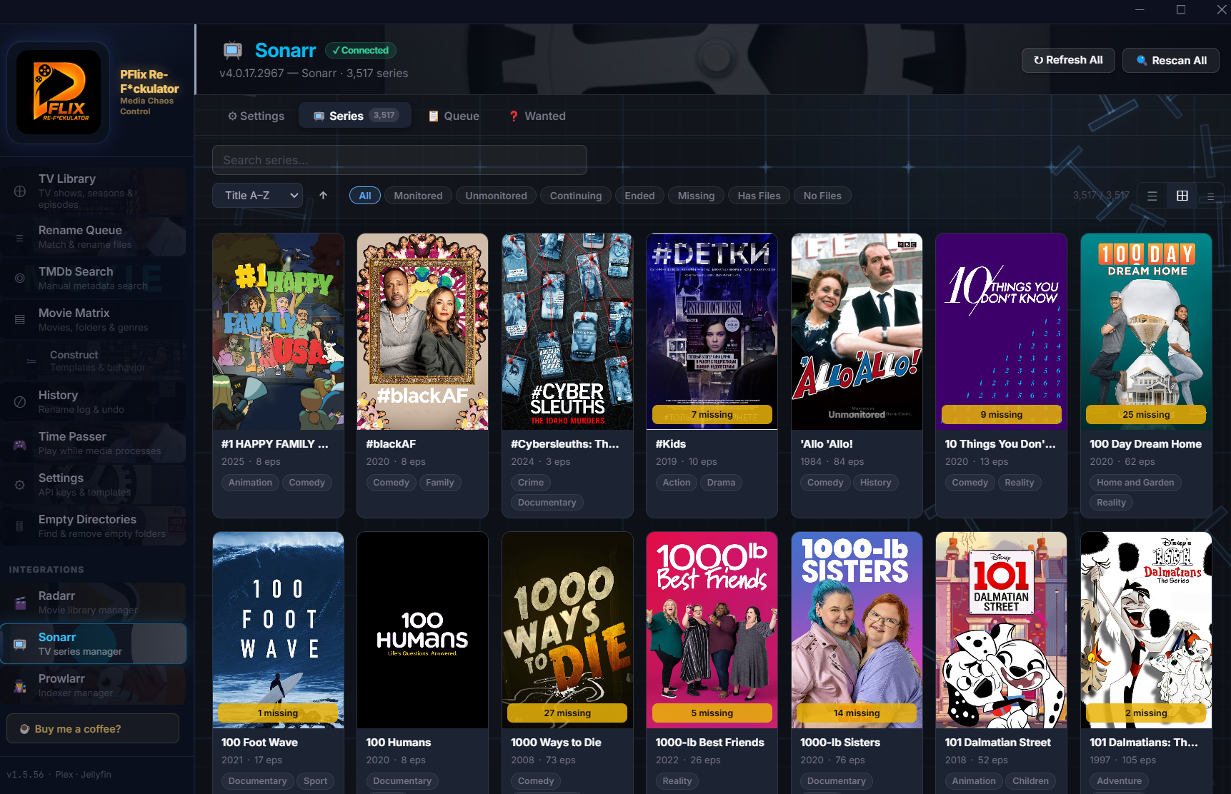 Sonarr — browse your full TV library with artwork